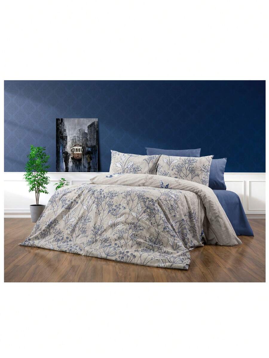 3-teiliges Bettbezug-Set aus türkischer Baumwolle, Doppelbett-Größe, ganzjährig, weich und gemütlich, 1 Stück Bettbezug 200*220 cm, 2 Stücke Kissenbezüge 50*70 cm - Cremiges Weiß - Übersicht 1