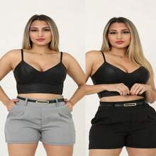 Kit 2 Zar High Waist Women's Tailored Shorts With Belt - Black/Gray - View 5