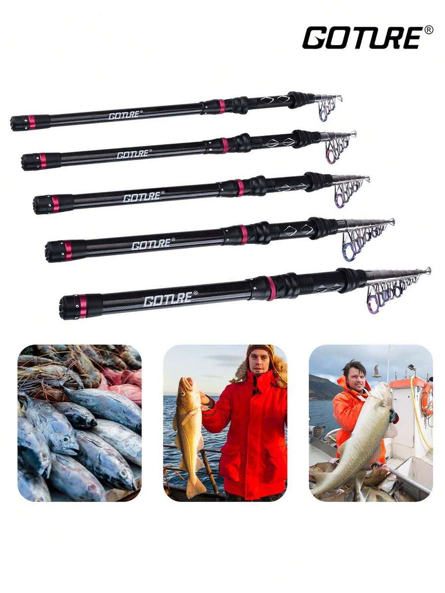 Goture 1 件超便携伸缩碳纤维鱼竿，360° 旋转导环，铝合金竿身防水涂层 - 黑色 - 查看 1