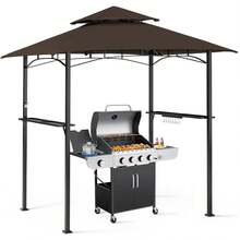 8 X 5 Ft Outdoor Patio Grill Gazebo Canopy With Double Tiered Tent Roof Cover & Metal Frame - Brown - View 3