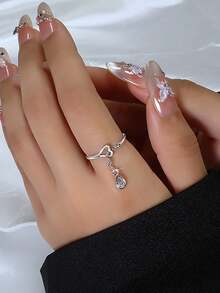 BALMORA 1 Piece Of Versatile S925 Sterling Silver Water Drop Cubic Zirconia Ring With Hollowed Out Heart Ring For Women's Daily Fashion Party Outfits