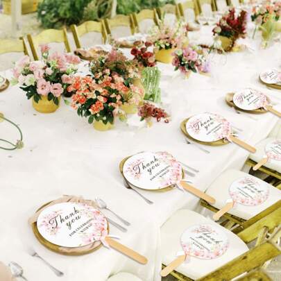 10pcs Floral Paper Hand Fan | Wedding Favor & Party Decorations, Bridal Shower Gift / Birthday Party Atmosphere Booster