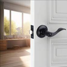 1 paquete de pomos de puerta interior color negro mate, manijas de puerta con estilo de onda, cerraduras de privacidad para baños y habitaciones, pomos de puerta de dormitorio y baño de uso pesado sin llave.