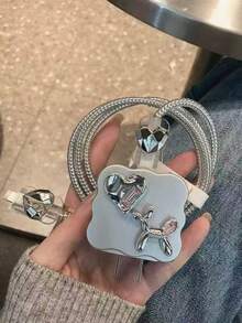 5 buah Pelindung Kabel Bentuk Hati dan Anjing Kreatif, Kompatibel dengan Kabel Charger 14 Pro Max, Kabel Charger 13/12/11, Kabel Charger Cepat 18/20W, Penggulung Kabel Anti-Patah, Hadiah untuk Pacar - Anjing Cinta Berlian Merah Muda - View 5