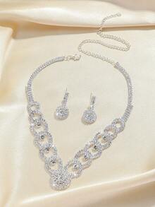 3 件套水钻装饰几何项链和耳环首饰套装 | 校园情侣礼物、新娘婚礼、日常通勤 | 多功能高端配饰 - 精緻百搭項鍊套裝 - 查看 3