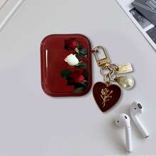 Wine Red Rose/Golden Rose Protective Case Compatible With Apple Bluetooth Earphones, Anti-Scratch And Drop Protection Cover - Burgundy - View 9