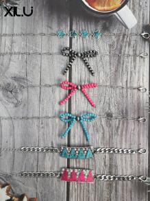 1 pieza Brazalete de moda retro hecho a mano con lazo trenzado, decoración de estrella de piedras preciosas de turquesa multicolor, popular para mujeres