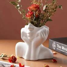1PC White Resin Face Vase, Female Shape Head Half Body Chest Vase Bohemian Feminism Minimalist Decor Modern Nordic Style Vase For Home Living Room Office Bookshelf Decoration - Face Vase - View 7