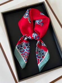 1 pièce Écharpe carrée en faux soie imprimée fine, élégante/vintage, pour femme. Bandana, écharpe de cou, châle, léger et fin, confortable. Idéal pour le port quotidien, les sorties au printemps, en été et en automne, ainsi que pour la fête des mères et la fête des femmes.