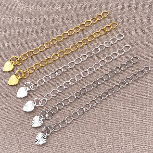 5/10/15pcs Extender Chain 18K Gold Plated 5cm Extender Chain End Chains End Tail Chain With Heart Charm For Bracelet Necklace Extension DIY Jewelry Making