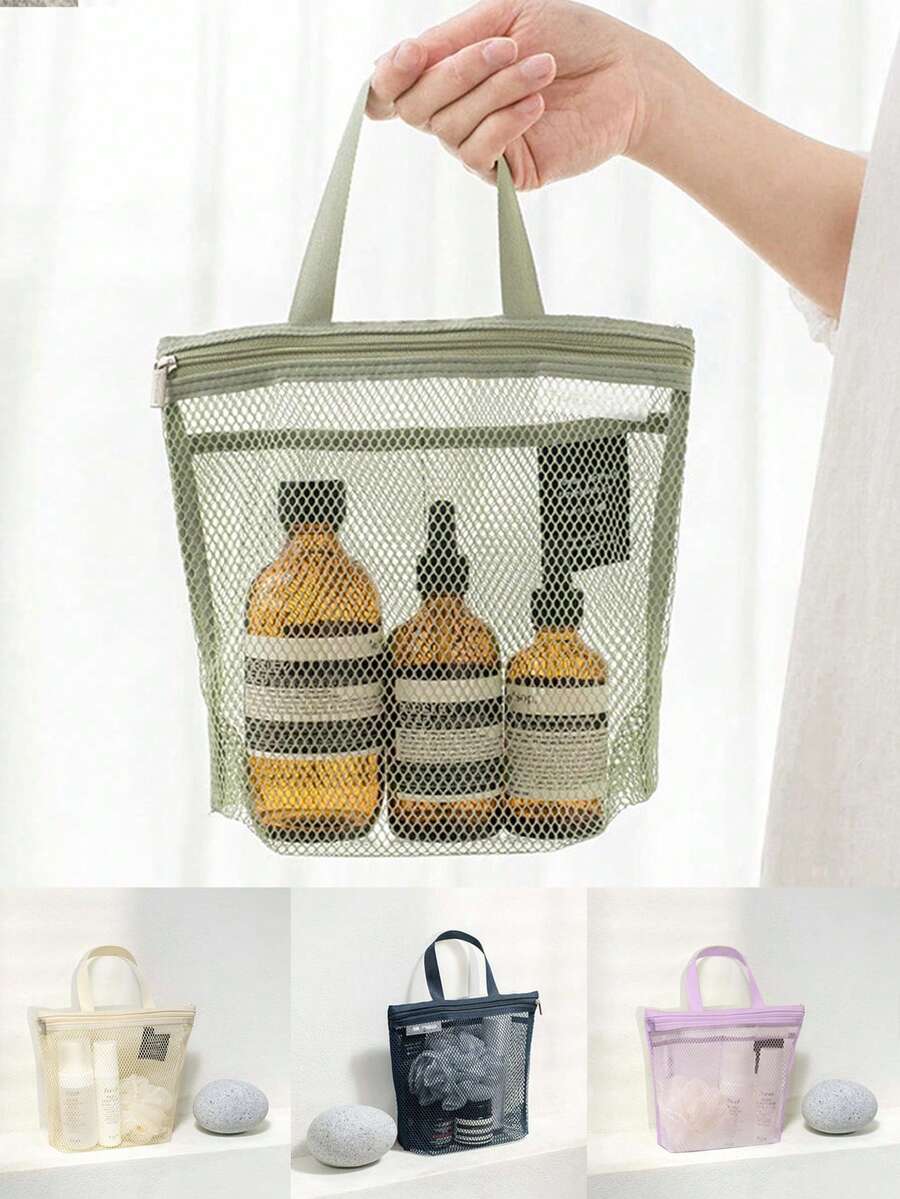سلة الاستحمام المحمولة - حقيبة سلة استحمام مصنوعة من الشبك والشفاف، حقيبة غسيل، حقيبة أغراض التواليت، سلة، حقيبة قوية شفافة، حقيبة غسيل ، حقيبة مستحضرات التجميل، للسكن الجامعي، دورة المياه، الجيم، المخيم، حقائب استحمام سريعة الجفاف للنساء والرجال مع كابولا - متعدد الألوان - مشاهدة 1