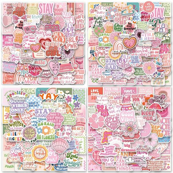 200PCS Pink Motivational Stickers Vinyl Aesthetics Stickers Scrapbooking, Diary, Bumper, Skateboard, Water Bottle, Cartoon, Hard Hat, Car Stickers And Decals