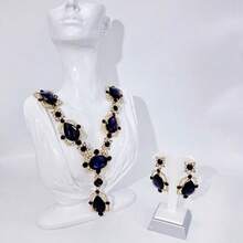 1 套奢华女士珠宝套件，时尚优雅项链耳环 3 件套，适合新娘、婚礼、正式场合、宴会和派对 - 紫色 - 查看 4