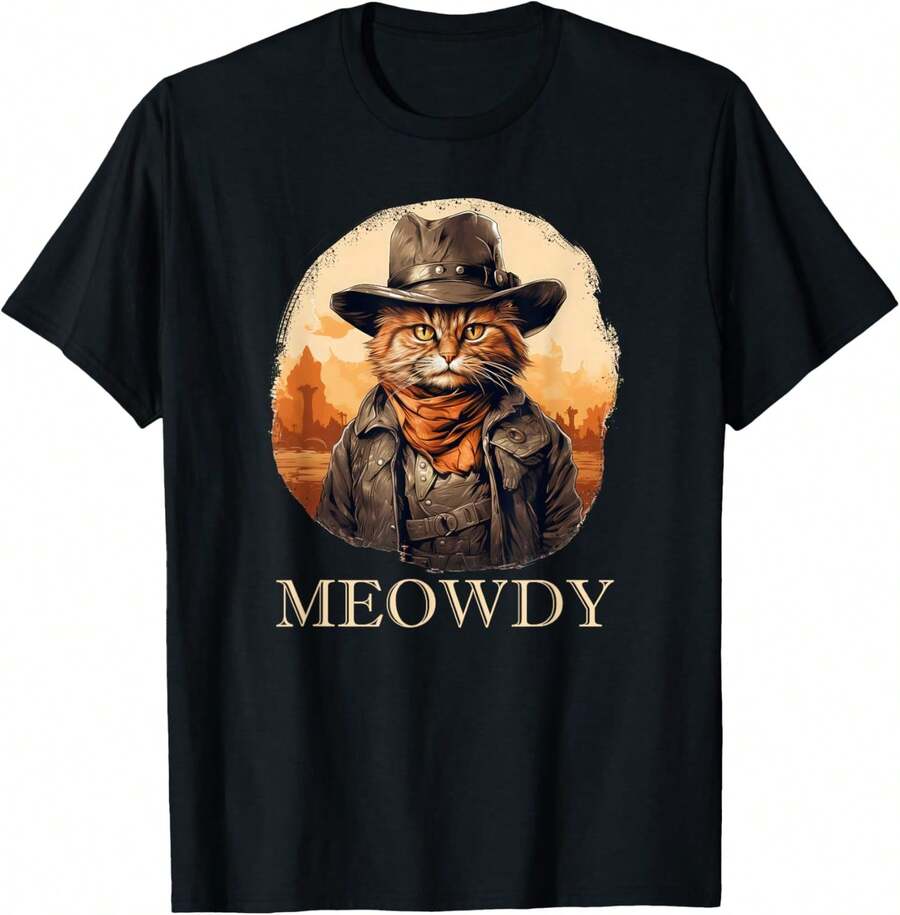 1 Paquete de Camiseta para Hombre Miau, gatito | Divertido meme de gato con sombrero vaquero y música country Camiseta de hombre - Negro - Ver 1