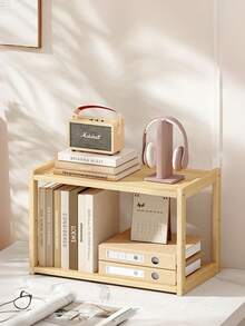 1pc Desktop Solid Wood Bookshelf, Office Storage Shelf, Solid Wood Simple Bookcase Wooden Storage Shelf, Suitable For Home Desk Storage