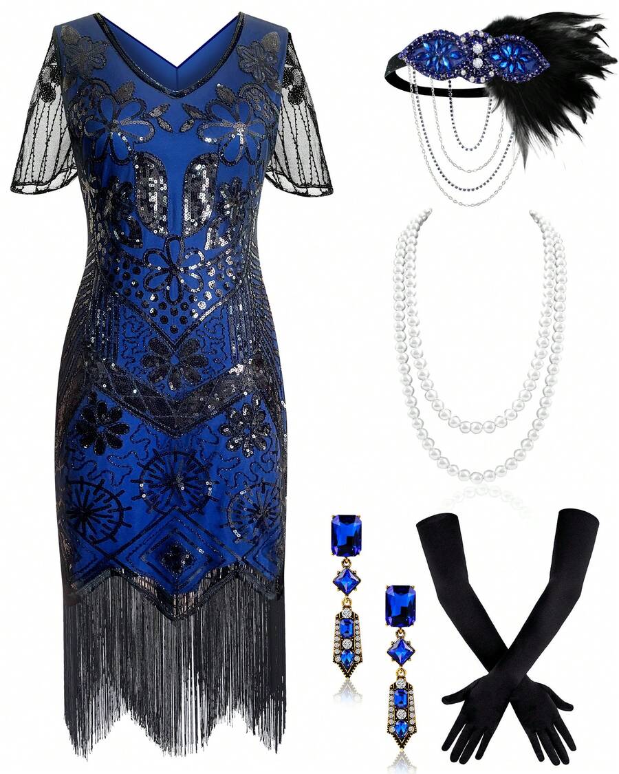 Women's Flapper Dress 1920s Vintage Fringed Sequin Dress Great Gatsby ...