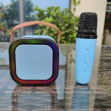 带无线麦克风的便携式无线卡拉 OK 扬声器系统，带 RGB 彩色 LED 灯的 HIFI 立体声 KTV 扬声器，是户外卡拉 OK、运动、旅行、家庭聚会、生日的最佳礼物