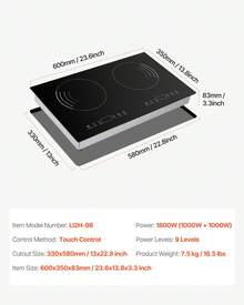 Induction Cooktop, 1800W Electric Countertop Burner, 2 Burner Touch Control Stove, Built-In Induction Cooktop With 9 Power Settings, Child Safety Lock, Timer, Glass Surface - US A Type Plug(110-127V) - View 7