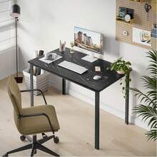 Dining Table, Modern Rectangular Dining Table Kitchen Table With Marble Effect Top And Metal Legs, 120x70cm Wooden 4-6 Seater Dinner Table For Home, Cafe And Restaurant - Black - View 6