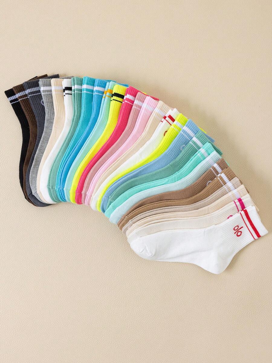 1/10/20 Pairs Random Letter Printed Versatile Socks, Comfortable Soft Breathable Mid-Calf Socks, Spring/Summer/Autumn - Multicolor - View 1
