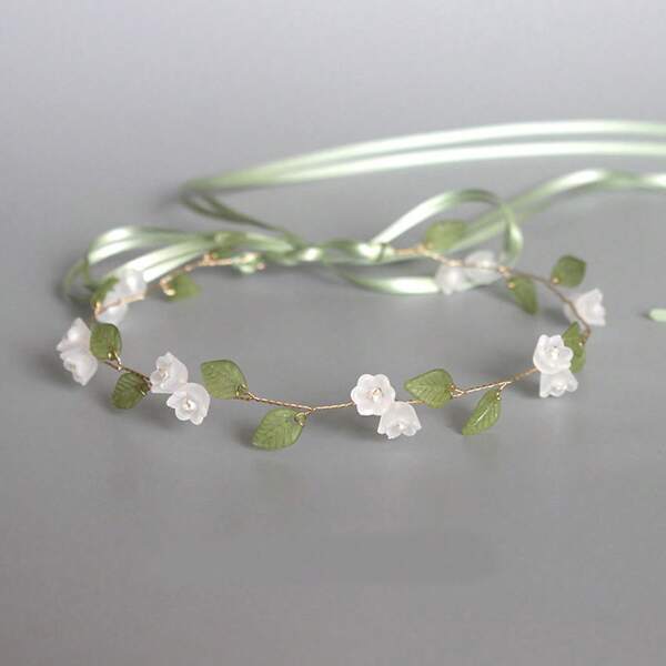 Adjustable Convallaria Flower Hairband Lace-Up Hair Accessories Decor Wreath Wedding Fancy Dress Beach Fun Party Decor