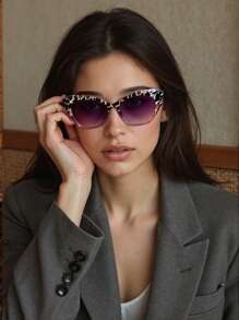 1 pieza Gafas de moda de ojo de gato estilo retro para mujeres, clásicas y sencillas, de estilo casual y universitario, con forma ovalada y de ojo de gato