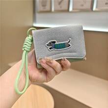 1pc Fashionable Beagle Dog Embroidered Synthetic Leather Wallet With Lanyard, Compact Trifold Coin Purse And Card Holder, Sweet Style, Suitable For Travel Or Daily Use For Women Wallet Mini Wallet Purse Wallet Card Wallet Wristlet Wallet