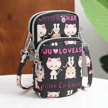 1 PC New Nylon Cell Phone Bag Cartoon Black Bottom Coin Bag Triple Crossbody Bag Hanging Neck Sports Running Arm Bag For Women Wallet Purse Wallet Wallet - Multicolor - View 12