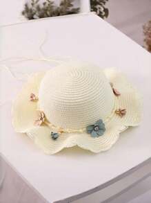 2pcs/Set Girls Summer Lace Trim Sun Hat And Flower Pendant Handbag Set, Suitable For Daily Use