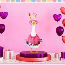 2pcs Happy Birthday Porch Goose Outfit Lawn Goose Clothes Hat And Tutu Collar Goose Outfits For 23" Cement/Plastic Porch Goose Outdoor Statue Patio Yard Lawn Art - Multicolor - View 4