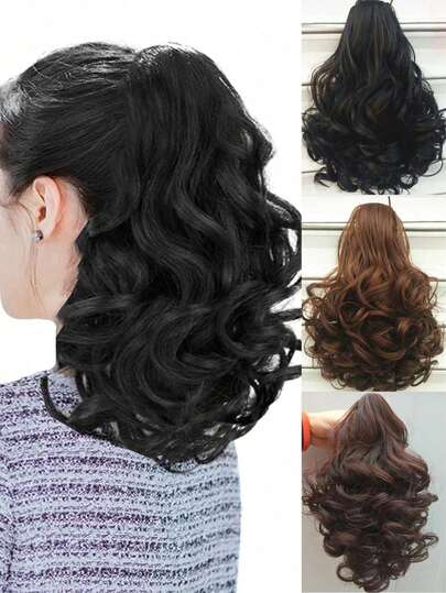 卷曲短款复古蓬松自然假发发爪马尾夹发夹发卡发夹发钳发夹发卡发抓夹发圈发夹，休闲秋冬女士度假装扮夏季海滩发饰