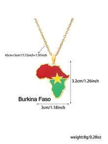 1pc Stainless Steel Hip-Hop African Country Map & Flag Pendant Necklace, Suitable For Women Daily Wear, Gift For Family, Friends, Beach Holiday, Festival, Birthday - Multicolor - View 4