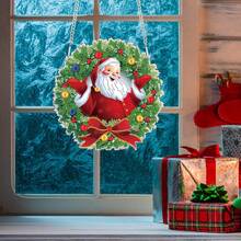 1 pièce Pendentif de peinture de diamant en acrylique du Père Noël - Art cristallin à forme spéciale en 5D DIY, kit de décoration murale et de porte de Noël