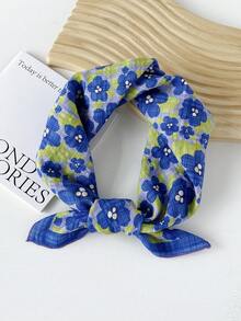 1pc Women Small Scarf/Handkerchief/Head Scarf, European & American Style Versatile Cashew Flower Print Linen Scarf/Neckerchief/Bandana, Summer Beach For Dress - Multicolor - View 35