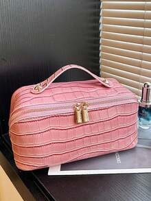 Fashionable And Versatile Large Capacity Handheld Cosmetic Bag - Pink - View 5