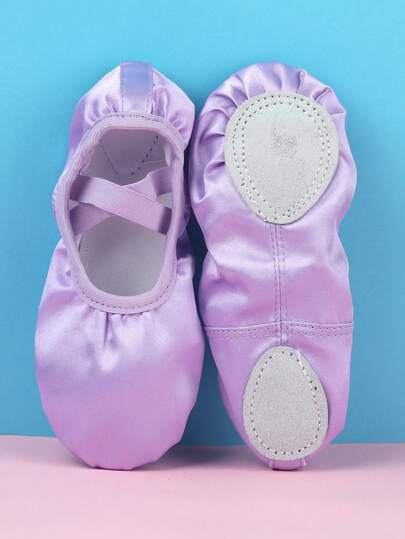 Sapatilhas de balé de cetim para crianças/bebês, chinelos de princesa com sola macia para ambientes internos, totalmente elásticos, confortáveis e duráveis, adequados para prática de dança, rosa