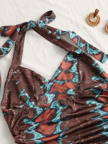 Vintage Sexy Strapless Crisscross Backless Crop Top, Hollow Out And Graphic Print Design - Multicolor - View 10