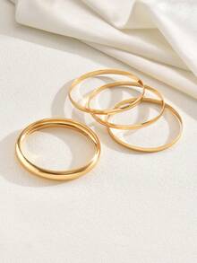 4 件套女士时尚简约光滑金属手镯套装，适合日常佩戴