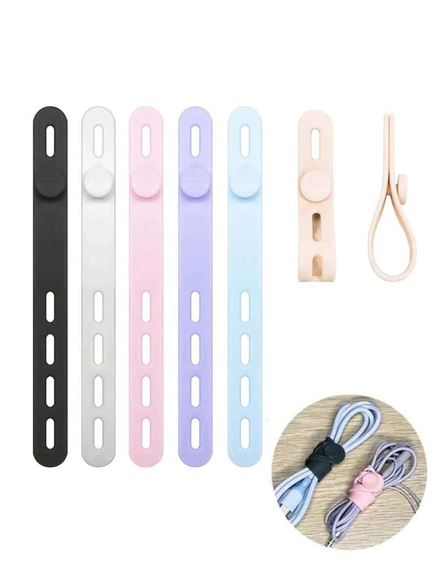 弹性硅胶扎带可重复使用扎带多用途扎带适用于耳机线、手机充电线、各种家用数据线、其他线缆整理适用于家庭办公室、学生返校旅行必需品