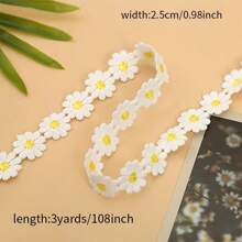 6 Yards Daisy Flower Lace Trim Ribbon - 0.98 Inch Width Fabric Embroidered Applique Ribbon For DIY Crafts And Projects - White Floral Pattern Lace Decoration