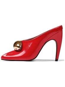 Women's Fashion Metal Decoration Slingback Pumps Stiletto High Heels Peep Toe Slip On Party Dress Sexy Mules Woman Shoes