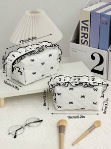 1 Piece Pink Quilted Plaid Cosmetic Bag With Cute Cherry Pattern, Girly Heart Design, Multifunctional Cosmetic Storage Pouch Portable Cosmetic Brush Clutch Bag With Zipper Closure, Ready Lipstick, Brush, Skincare Products, Storage Box, Jewelry Storage Box