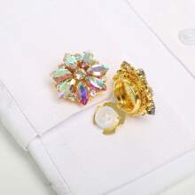 2 أزرار أكمام جذابة بغطاء الزر مزينة براينستون على شكل زهرة لأزرار أطراف القميص بدون خياطة، متعدد الألوان لبدل الأعمال والفساتين والبدلات الرسمية والملابس، هدية عيد الميلاد