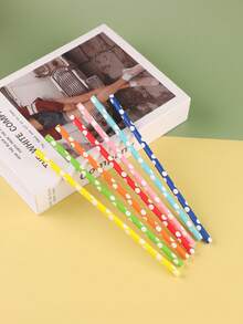 1 Packung mit 25/50/100 Stück Einweg-Papierstrohhalmen, mehrfarbiges Farbverlauf-Punktmuster, geeignet für Party, Restaurant, Desserts, Milchtee, Saft, DIY Dekorationen, Schulmaterial