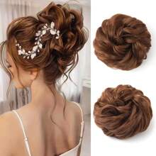 Synthetic Messy Bun Hair Pieces, Curly Wavy Bun Hair Band, Suitable For Women's High Bun Ponytail Hair Pieces
