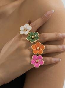 1 pièce Bague de mode en métal décorée d'émail floral élégant, convient pour la tenue quotidienne et de vacances des femmes