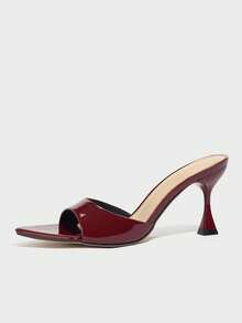 Jin Bei Qi 女士细高跟鞋，时尚明星高端派对户外尖头闪亮漆皮彩色材质性感穆勒鞋优雅酒红色正装鞋 - 酒紅色 - 查看 7