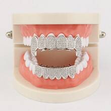 Micro Inlaid  Hip Hop Braces For Men And Women, Suitable For Dentures And Tiger Teeth Set - Silver - View 1