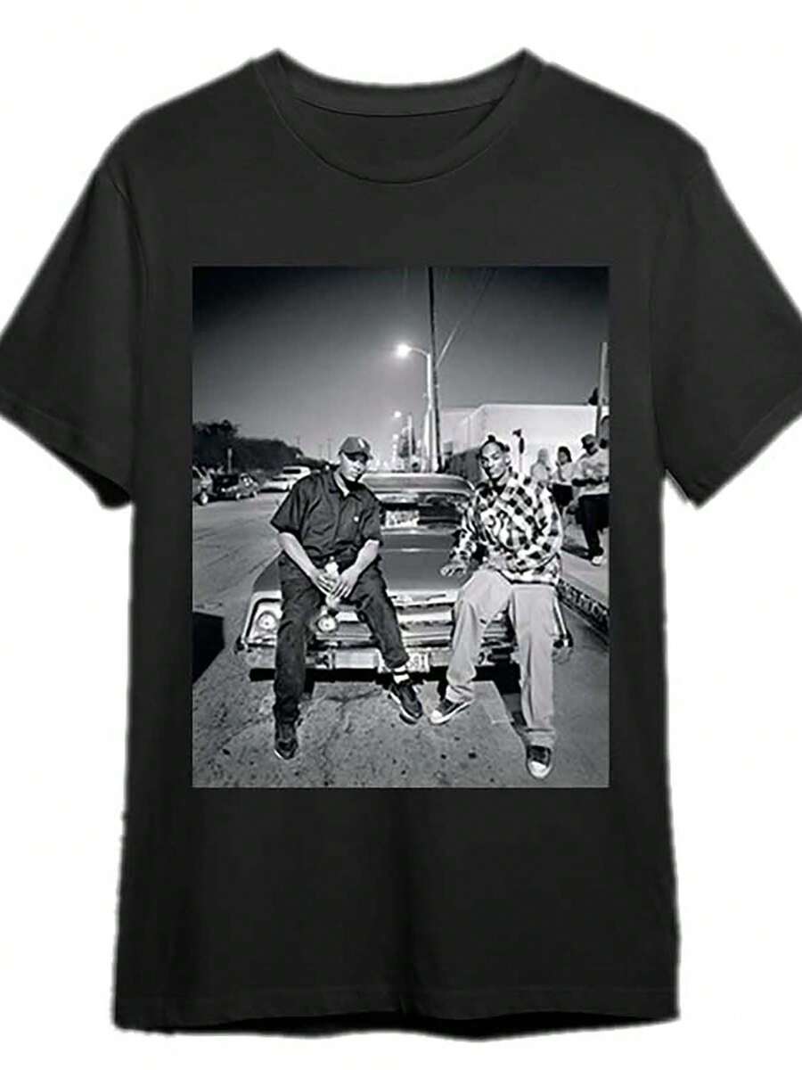 Vintage Snoop Doggy Dogg And Dr. Dre T Shirt 338031 Funny Men'S Short Sleeve Graphic T-Shirt Collection Black PR - 黑色 - 查看 1
