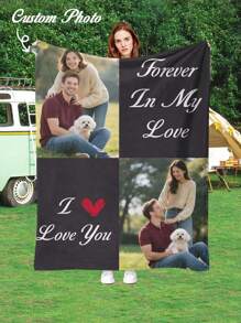 SRH 1pc Customizable Photo Printed Fleece Blanket, Can Upload 2 Favorite Pet (Cat/Dog) Or Loved One's Photos, Personalized Home Decor, Pet Supplies, Made Of Soft, Lightweight And Comfortable Flannel, Suitable For Living Room, Bedroom, Outdoor Camping, Hiking, The Best Personalized Gift For Yourself, Pet, Husband, Boyfriend, Family, Friends On Birthday, Anniversary, Mother's Day, Father's Day, Easter And Other Holidays